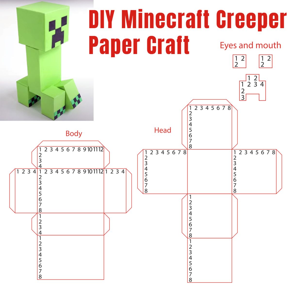 diy minecraft creeper paper craft template
